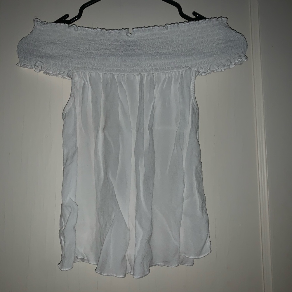 Forever 21 Shirred Off the Shoulder White Blouse